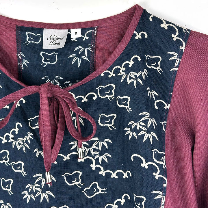 Pouf sleeve blouse, bird print