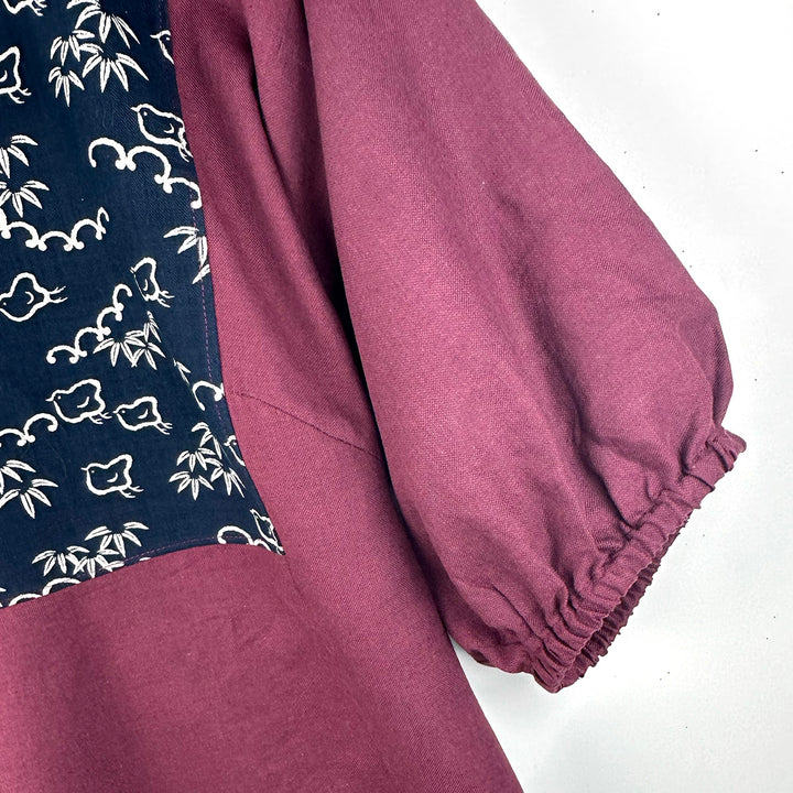 Pouf sleeve blouse, bird print