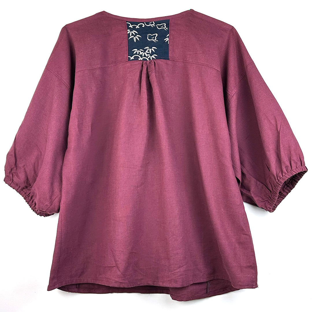 Pouf sleeve blouse, bird print