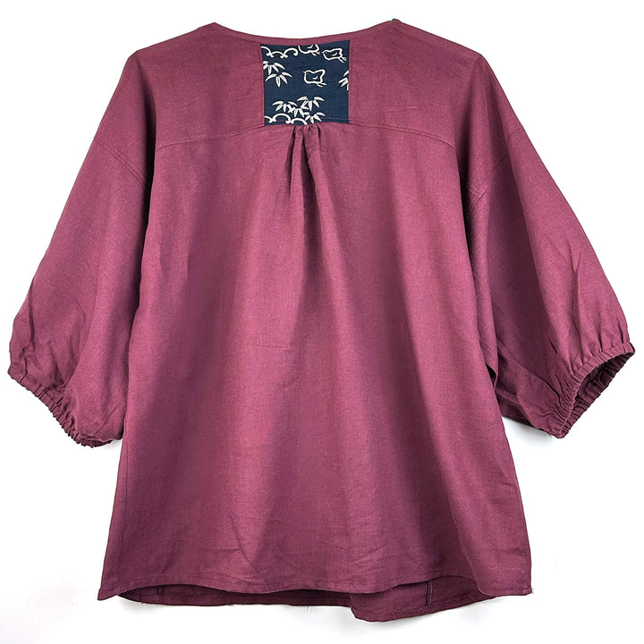 Pouf sleeve blouse, bird print