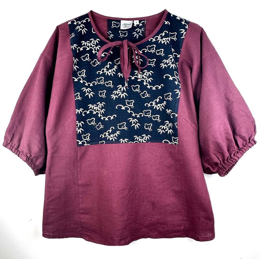 Pouf sleeve blouse, bird print