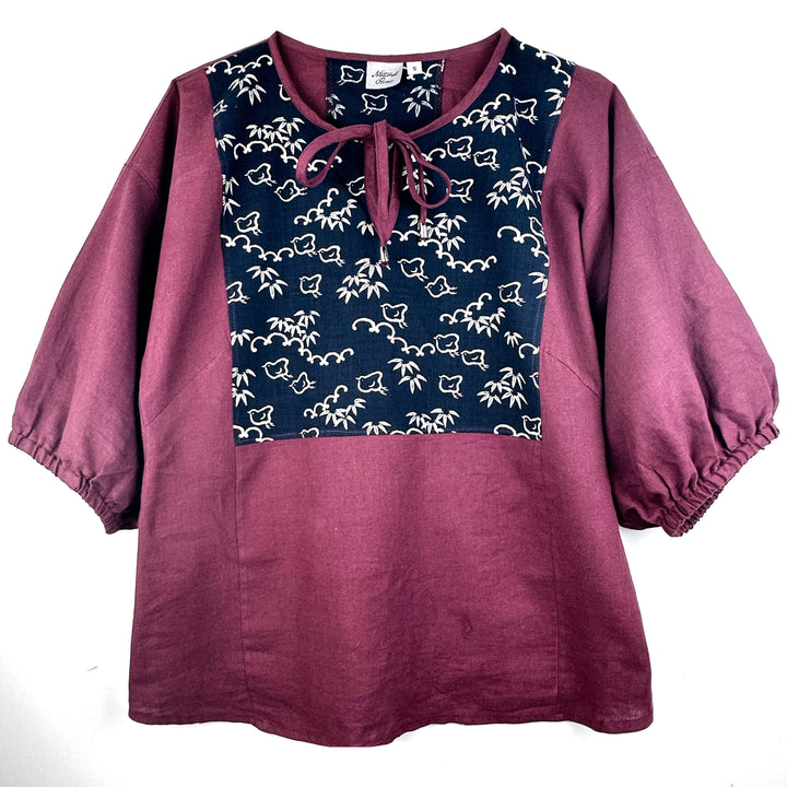 Pouf sleeve blouse, bird print