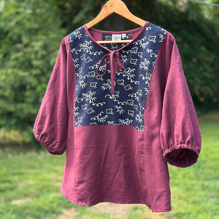 Pouf sleeve blouse, bird print